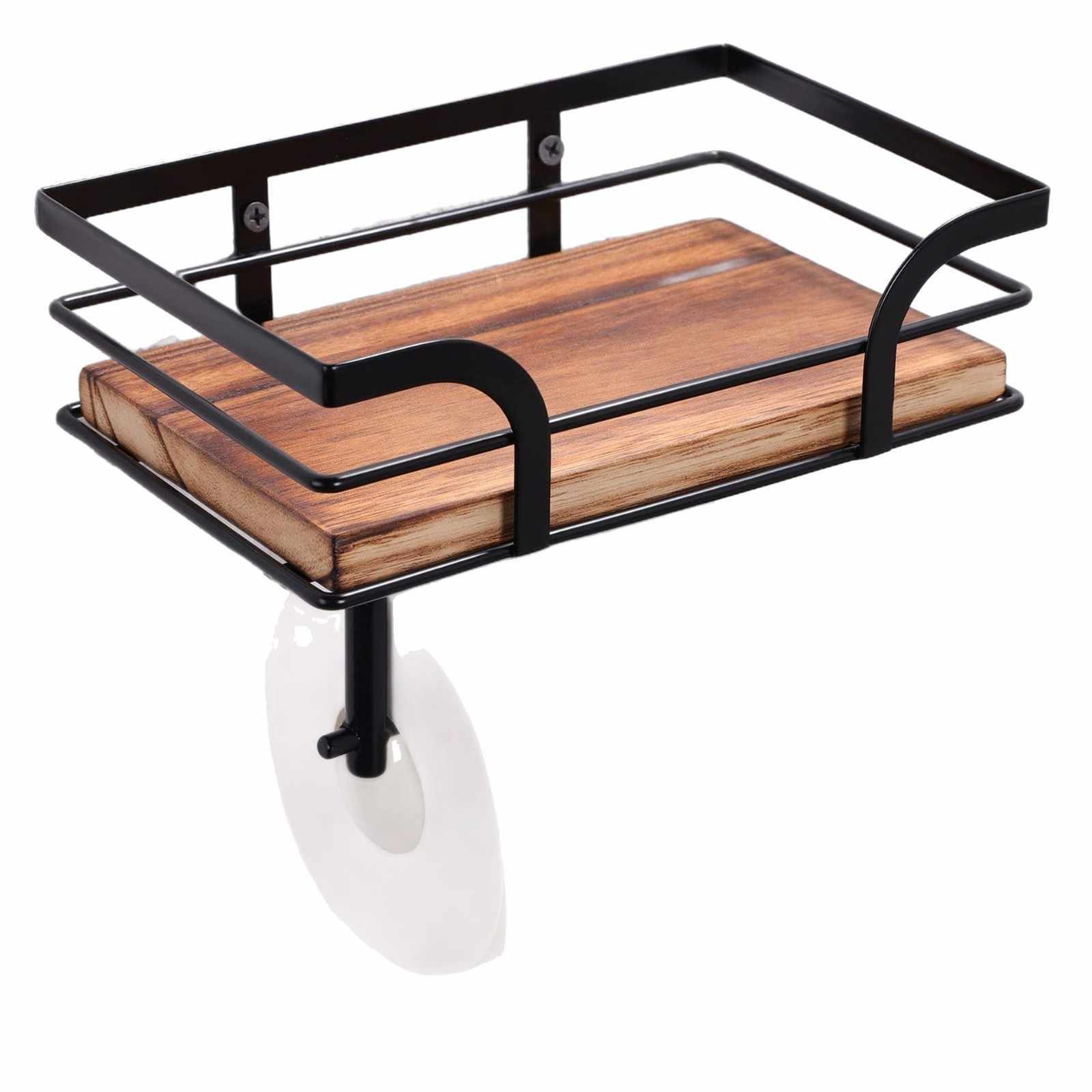 Rustic Wood and Iron Toilet Paper Holder Freestanding Farmhouse Style
