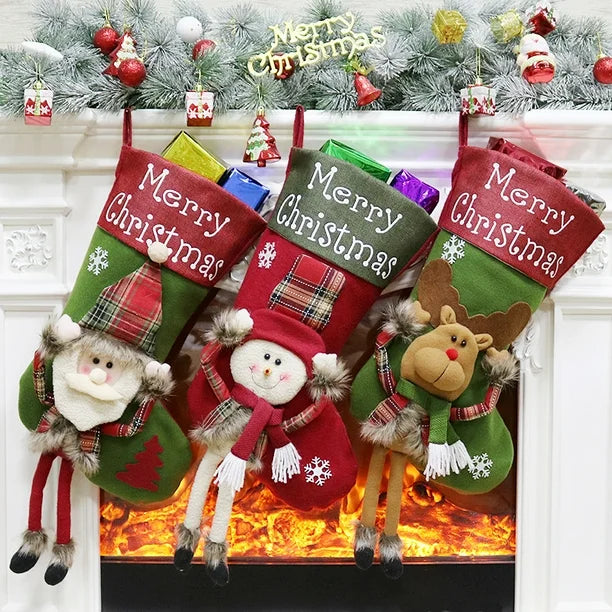 Christmas Stockings for Gifts | 3D Plush Santa Socks Set Tree Decoration