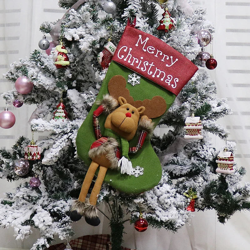 Christmas Stockings for Gifts | 3D Plush Santa Socks Set Tree Decoration