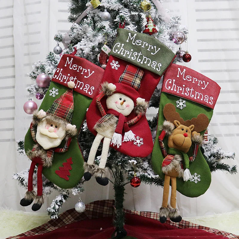 Christmas Stockings for Gifts | 3D Plush Santa Socks Set Tree Decoration