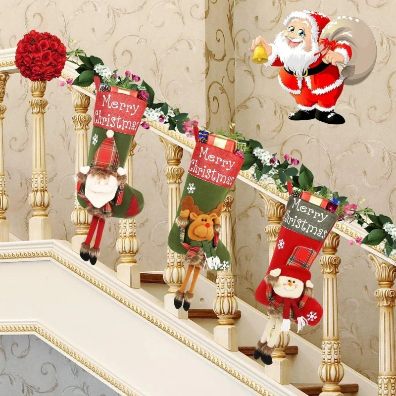 Christmas Stockings for Gifts | 3D Plush Santa Socks Set Tree Decoration