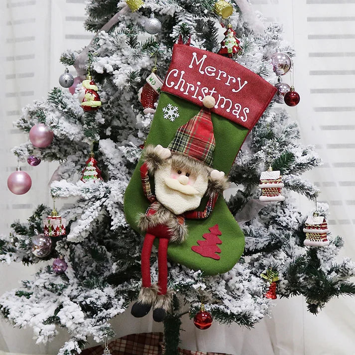 Christmas Stockings for Gifts | 3D Plush Santa Socks Set Tree Decoration