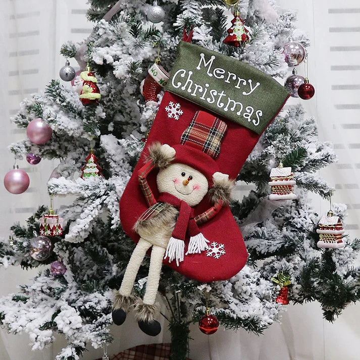 Christmas Stockings for Gifts | 3D Plush Santa Socks Set Tree Decoration