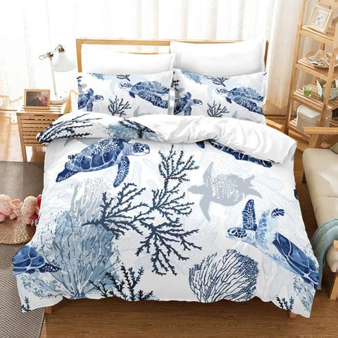 Splendas Sea Turtle Bedding Set Coastal Duvet Cover & Pillowcase | Twin Queen King