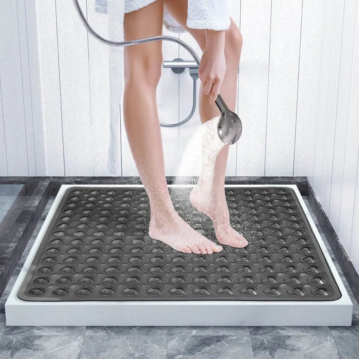 Non Slip Square Shower Tub Mat With Drain Hole - Black