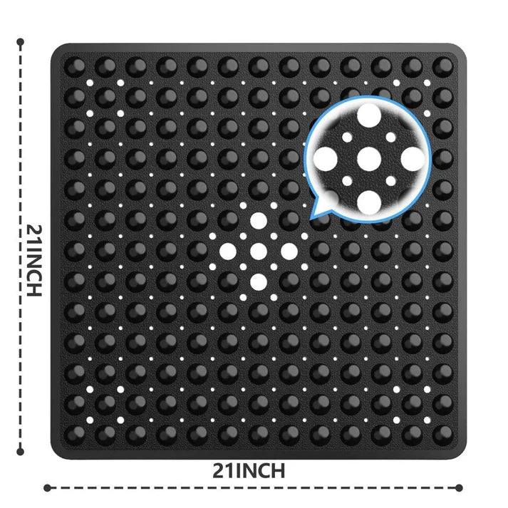 Non Slip Square Shower Tub Mat With Drain Hole - Black