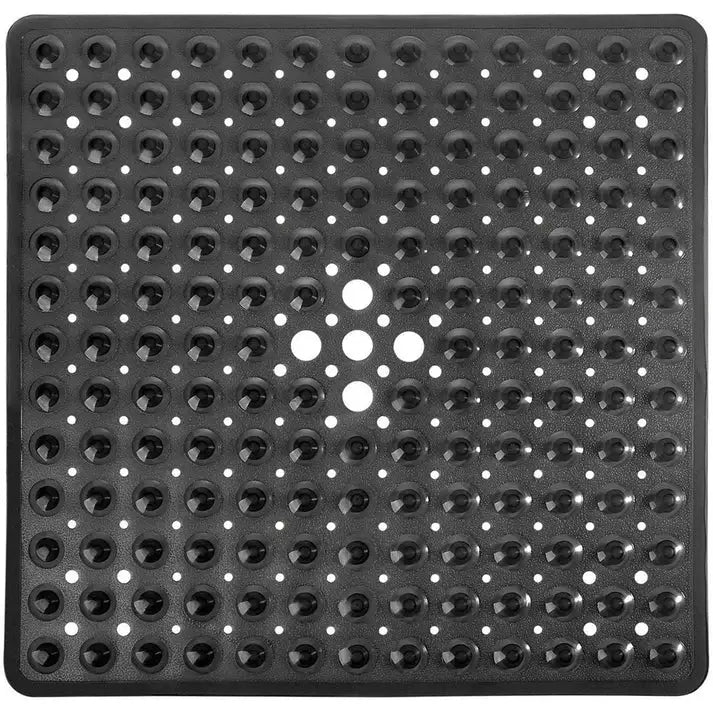 Non Slip Square Shower Tub Mat With Drain Hole - Black