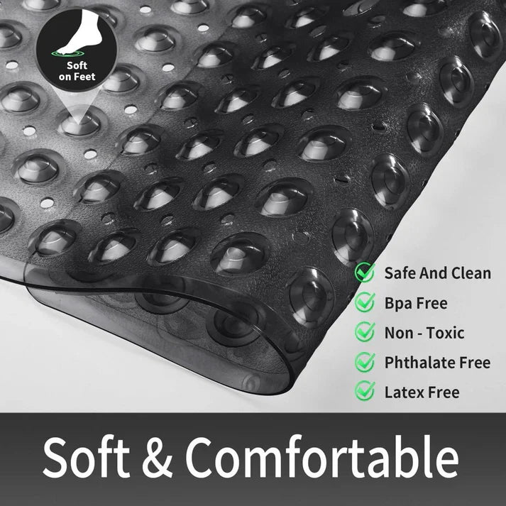 Non Slip Square Shower Tub Mat With Drain Hole - Black