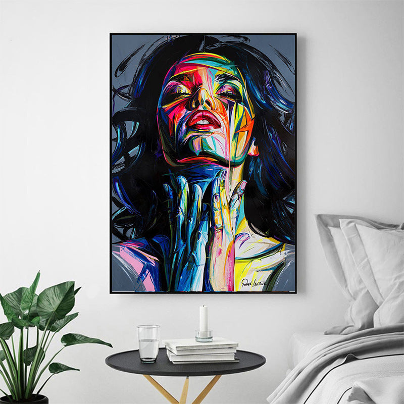 Abstract Wall Art Woman Face Oil Painting Colorful Portrait Canvas