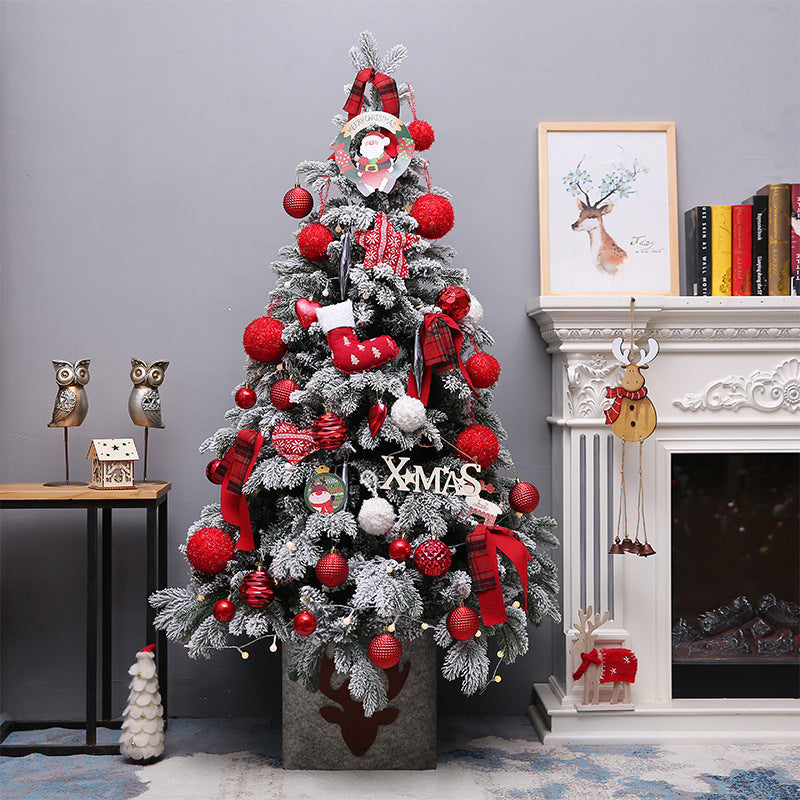 Snow Flocked Christmas Tree Pre-Decorated Hinged Tree with Star Ornaments Eco-Friendly