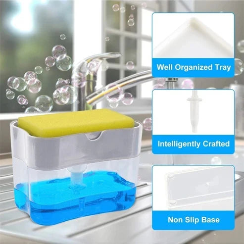 Soap Dispenser with Dish Brush & Sponge Set Kitchen Sink Cleaning Kit