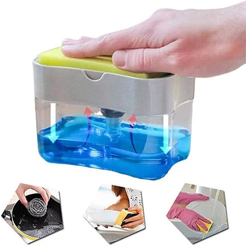Soap Dispenser with Dish Brush & Sponge Set Kitchen Sink Cleaning Kit