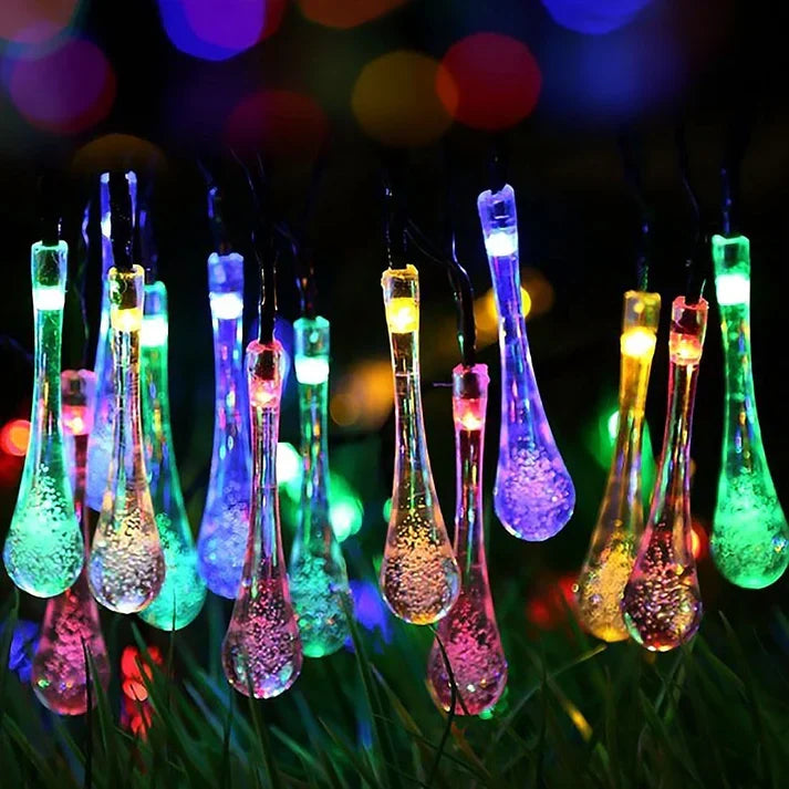 Solar Fairy String Lights 20 LED Crystal Water Drop Outdoor Garden Lights