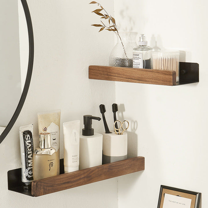Solid Wood Bathroom Shelf No Drill - Floating Wall Shelf | 4 Sizes | Black and White