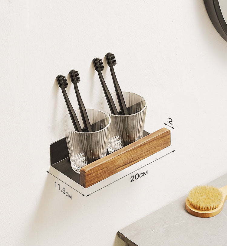 Solid Wood Bathroom Shelf No Drill - Floating Wall Shelf | 4 Sizes | Black and White