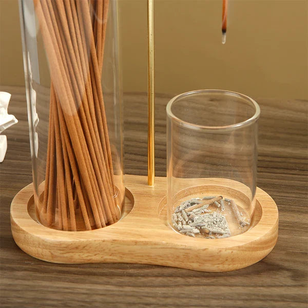 Splendas Solid Wood Incense Burner Holder – Rubber Wood & Glass Easy Clean
