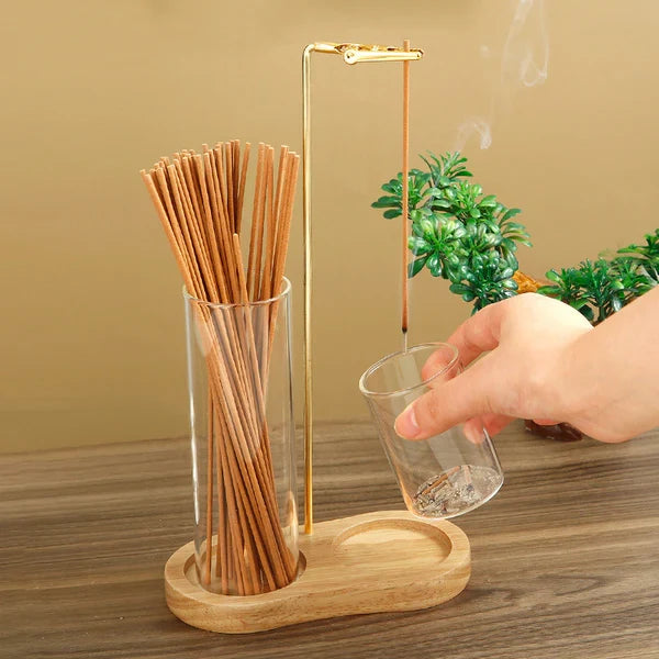 Splendas Solid Wood Incense Burner Holder – Rubber Wood & Glass Easy Clean