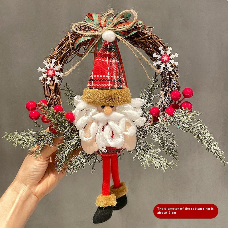 Old Man Snowman Elk Christmas Vine Ring Wooden Holiday Decoration