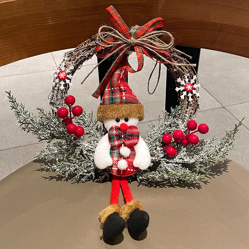 Old Man Snowman Elk Christmas Vine Ring Wooden Holiday Decoration