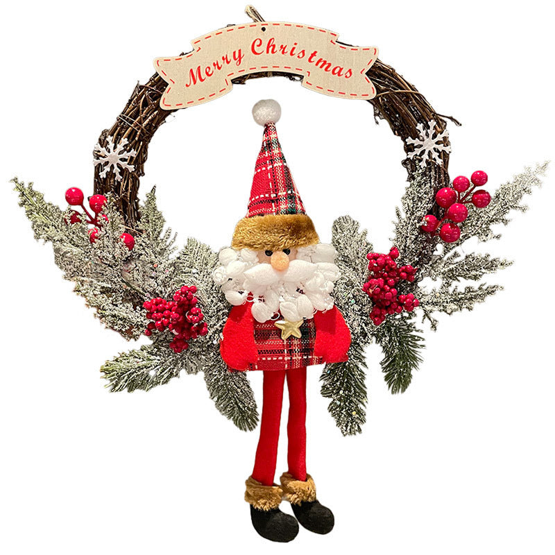 Old Man Snowman Elk Christmas Vine Ring Wooden Holiday Decoration