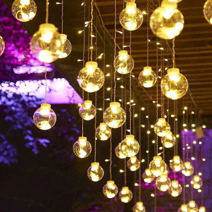LED Curtain Lights with Star Moon Orbs for Home Decor