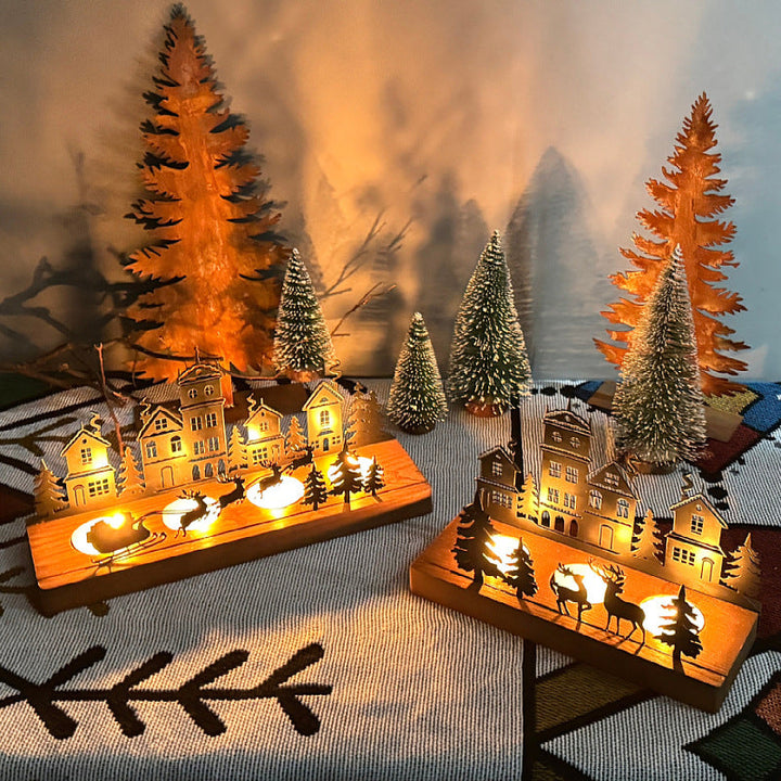 Wrought Iron Candle Holder Christmas Tree Candle Stick Wooden Base