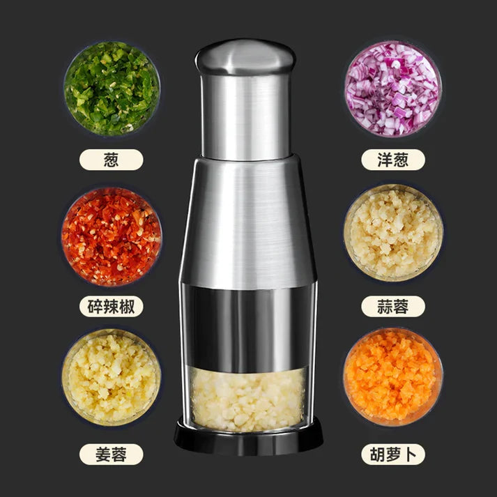Stainless Steel Manual Garlic Press & Vegetable Chopper | Kitchen Gadget