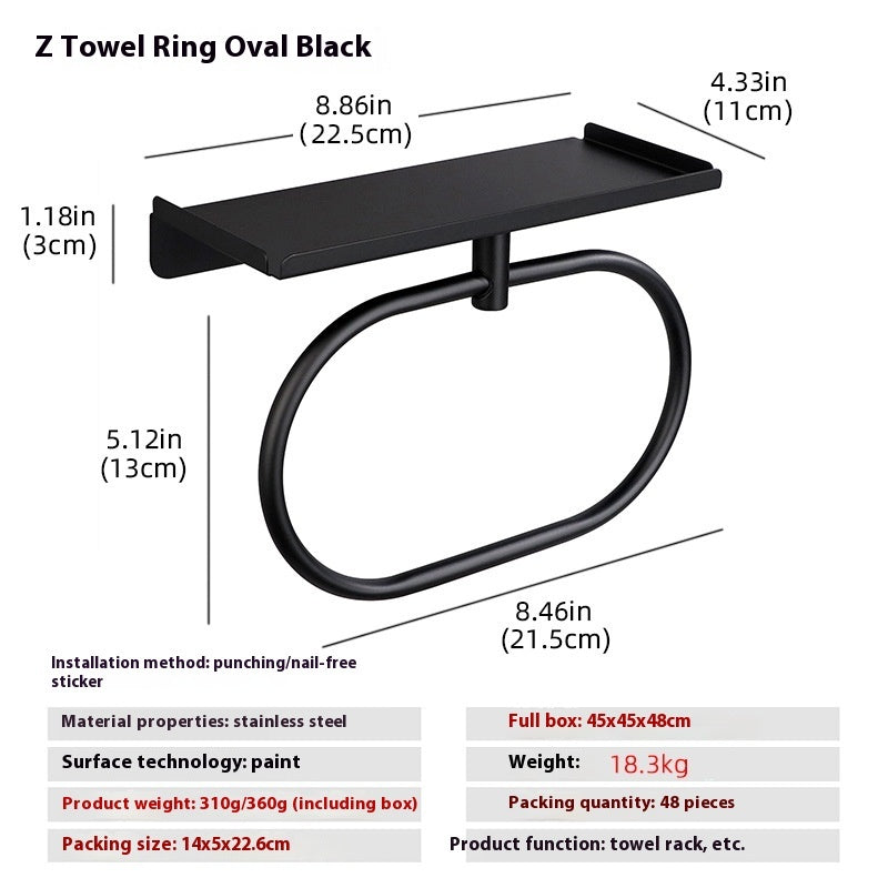 Stainless Steel Wall Mounted Towel Ring Silver and Black Modern Bathroom