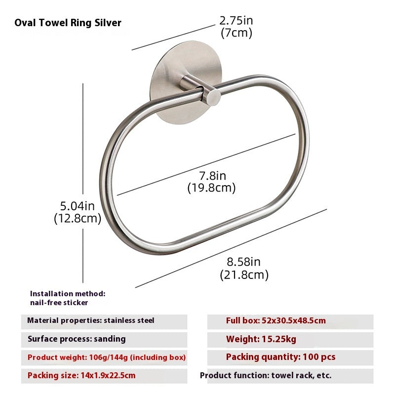Stainless Steel Wall Mounted Towel Ring Silver and Black Modern Bathroom