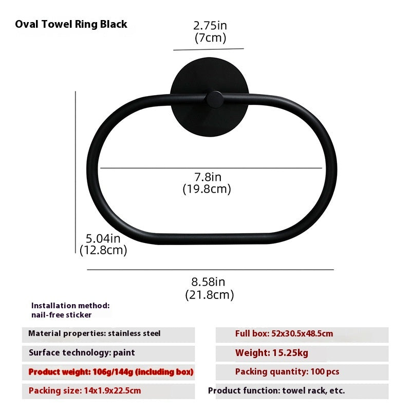 Stainless Steel Wall Mounted Towel Ring Silver and Black Modern Bathroom