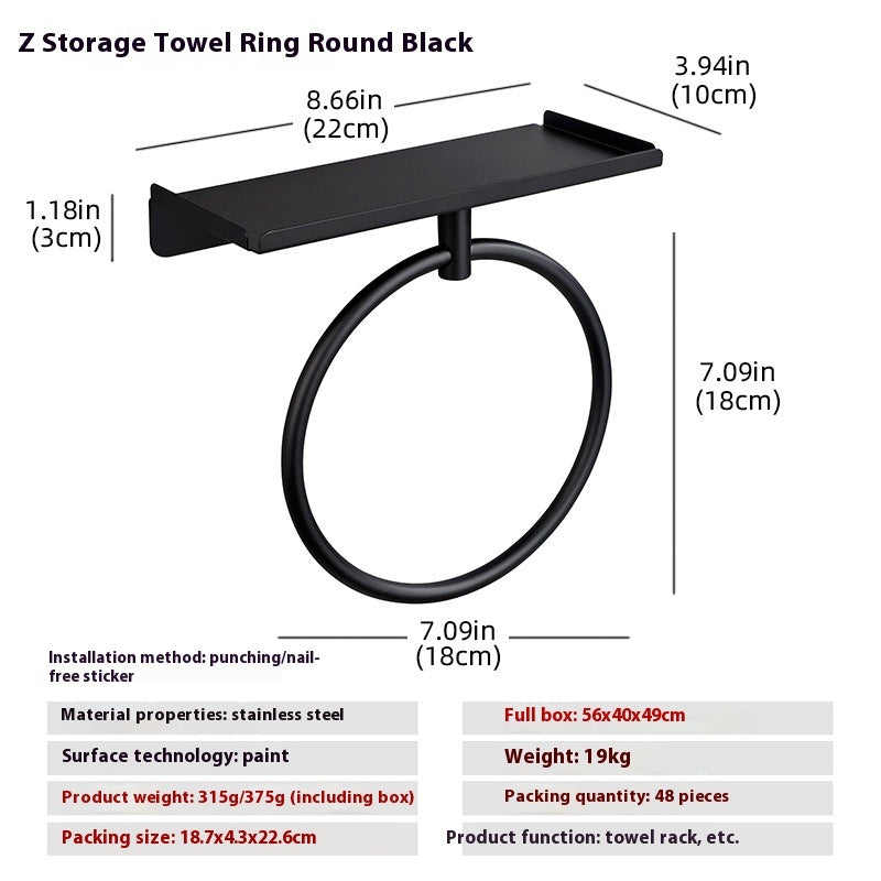 Stainless Steel Wall Mounted Towel Ring Silver and Black Modern Bathroom