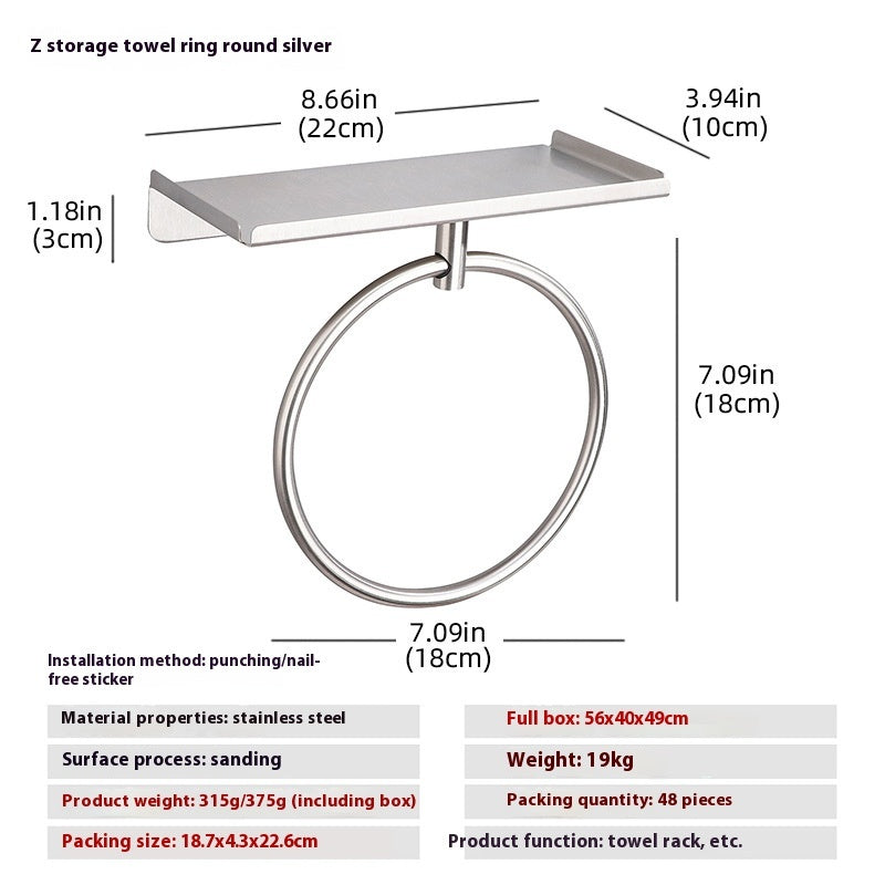 Stainless Steel Wall Mounted Towel Ring Silver and Black Modern Bathroom
