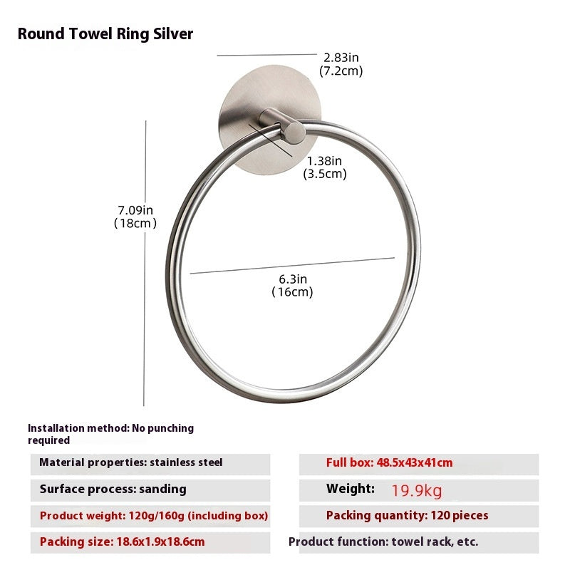 Stainless Steel Wall Mounted Towel Ring Silver and Black Modern Bathroom
