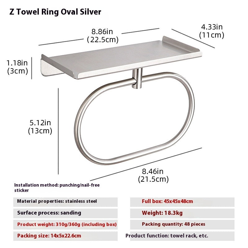 Stainless Steel Wall Mounted Towel Ring Silver and Black Modern Bathroom