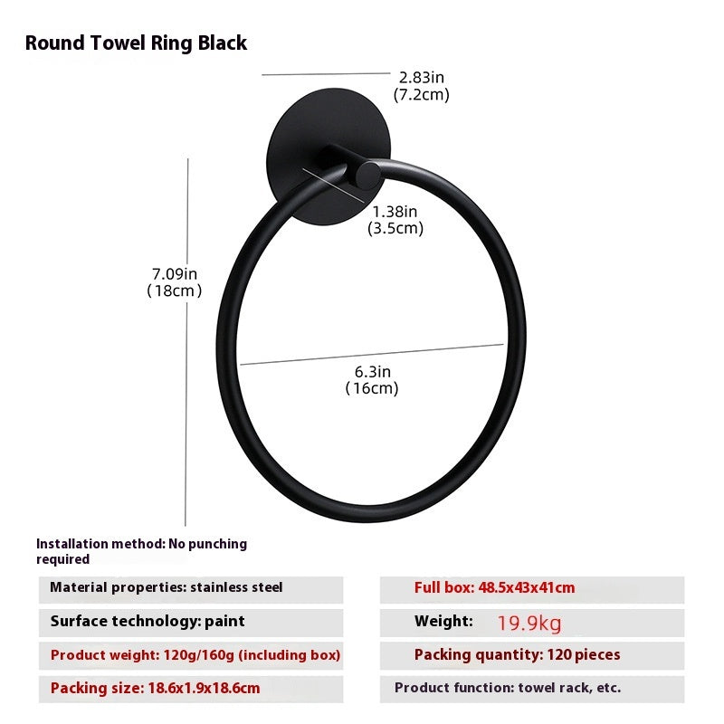 Stainless Steel Wall Mounted Towel Ring Silver and Black Modern Bathroom