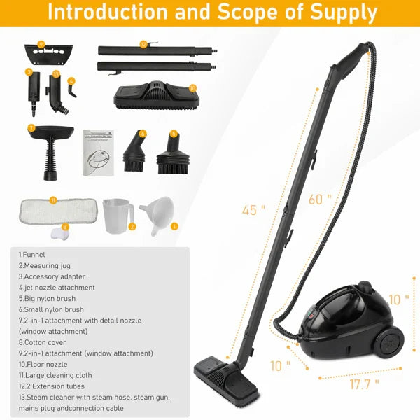 1500W Steam Floor Cleaner with 13 Accessories 1200ml Portable Steam Mop for Home