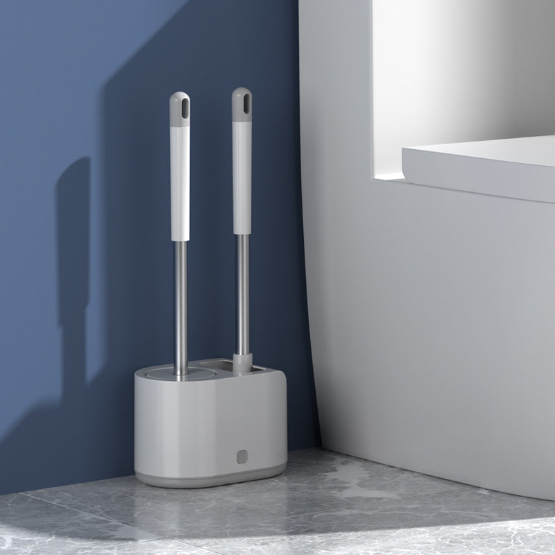 TPR Toilet Brush Set Long Handle Anti Drip Floor or Wall Mount White