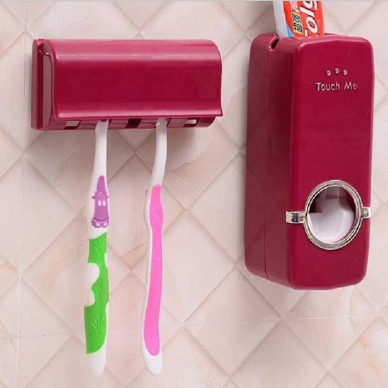Wall Mounted Toothpaste Dispenser with 5 pcs Toothbrush Holder
