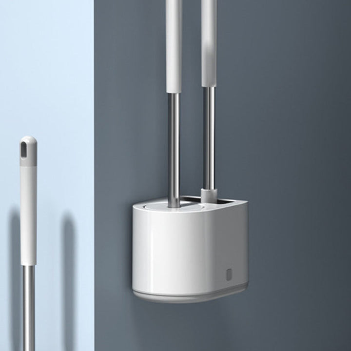 TPR Toilet Brush Set Long Handle Anti Drip Floor or Wall Mount White