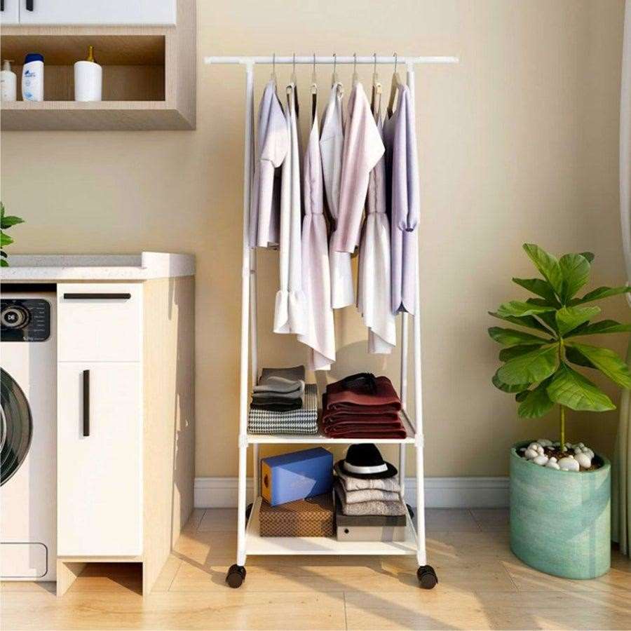 Triangle Floor Coat Rack with Wheels & Multi-Layer Storage