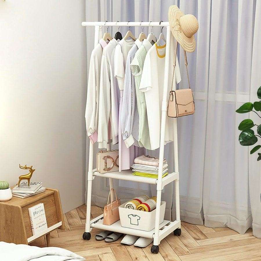 Triangle Floor Coat Rack with Wheels & Multi-Layer Storage