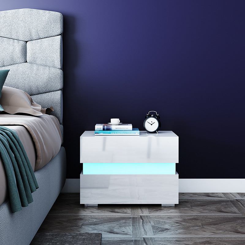 Modern Minimalist Two Drawer Side Table White RGB LED Bedside Storage