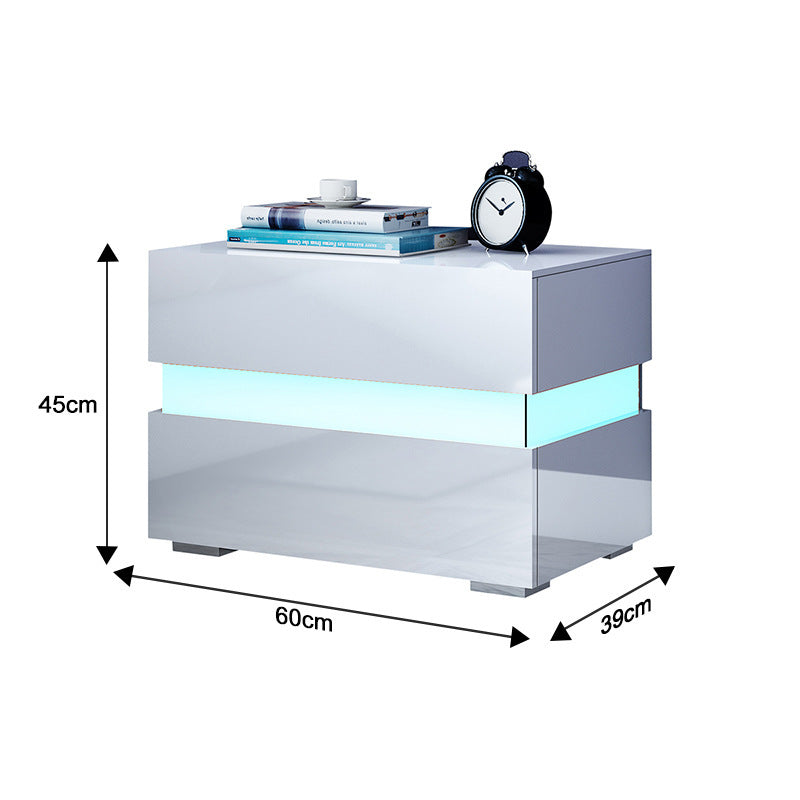 Modern Minimalist Two Drawer Side Table White RGB LED Bedside Storage
