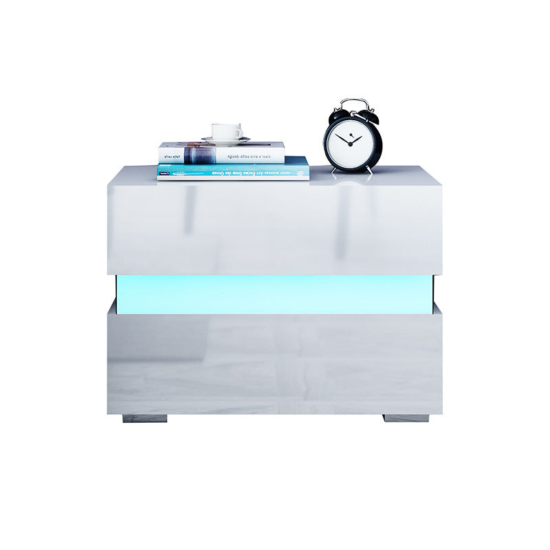 Modern Minimalist Two Drawer Side Table White RGB LED Bedside Storage