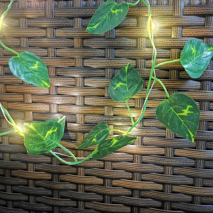 Splendas LED Green Leaf Copper Wire String Lights Indoor Room Decoration Solar & Battery