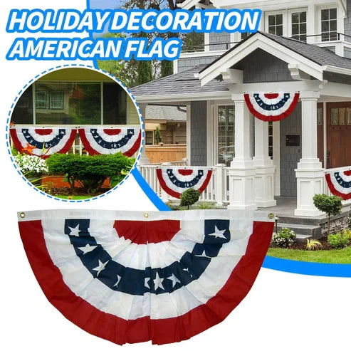 USA Flag Bunting Fan Stripes American Canvas Pleated Patriotic Decoration