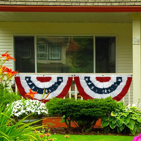 USA Flag Bunting Fan Stripes American Canvas Pleated Patriotic Decoration