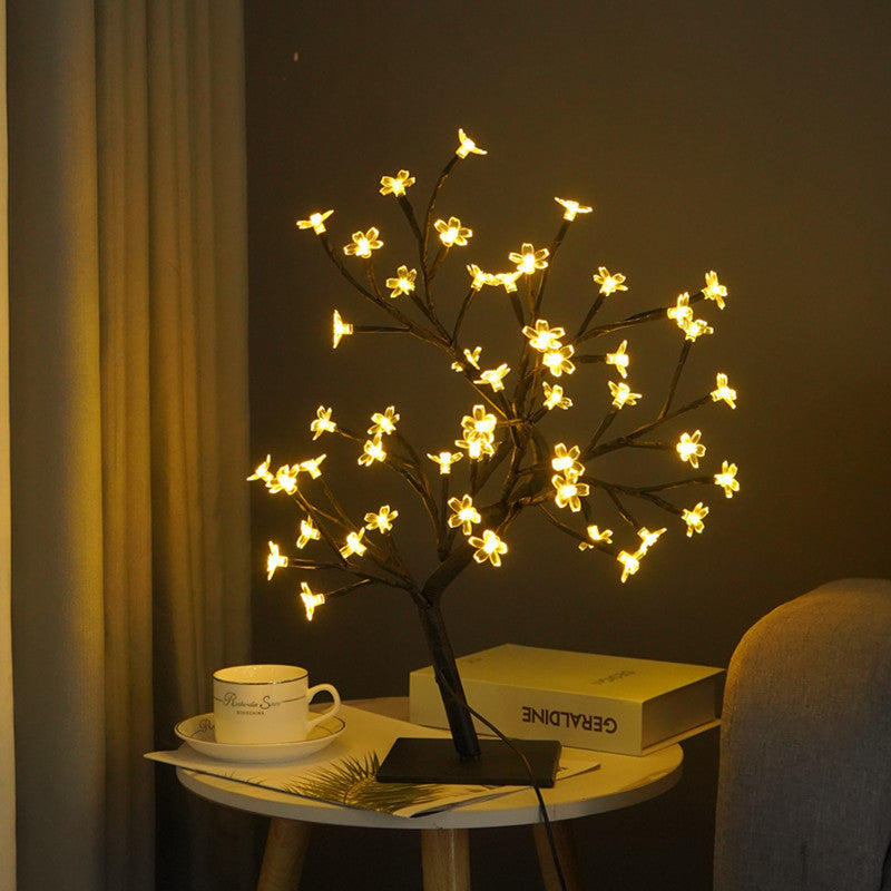 Fiber Optic Flower Tree Night Light USB LED Bonsai Lamp for Room Decoration and Gifting
