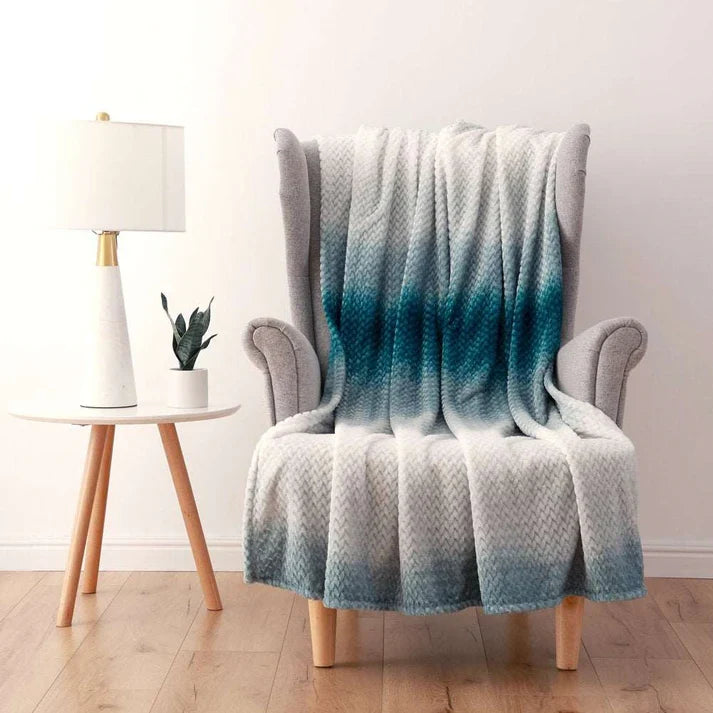 Ombre Velvet Throw Blanket - Dobby Plush 50 x 60 Inch | Teal, Red, Light Red