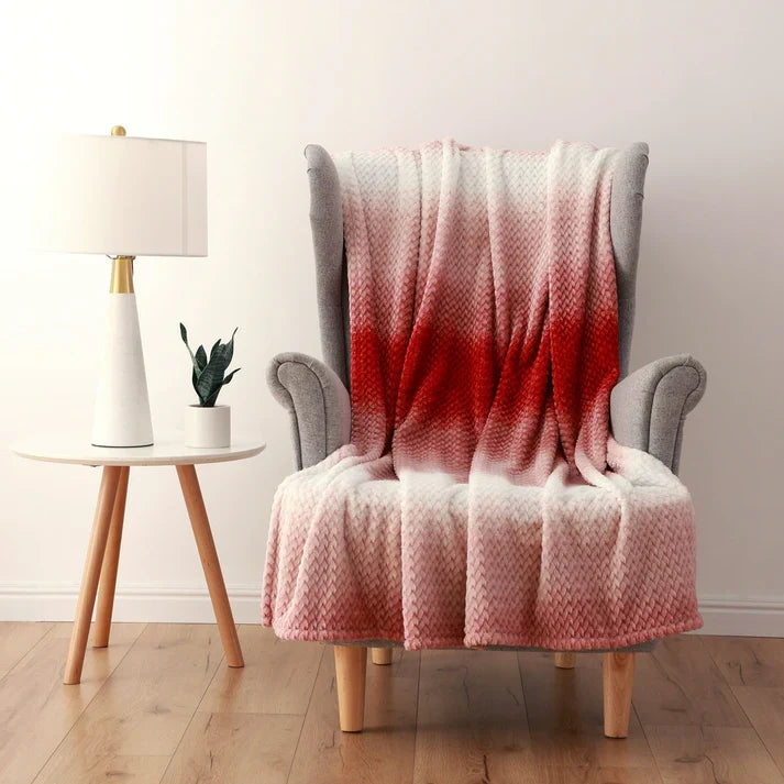 Ombre Velvet Throw Blanket - Dobby Plush 50 x 60 Inch | Teal, Red, Light Red
